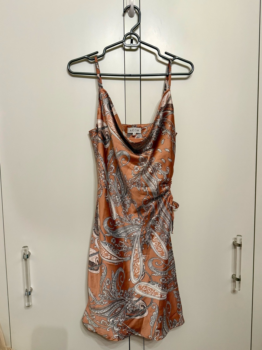 Acoa Rust Paisley Satin Slip Dress, Small, Like New
